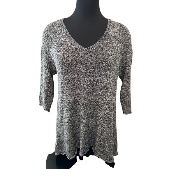 EILEEN FISHER | Wool Linen Knit Tunic Sweater Black Ivory | Size Medium - Picture 2 of 7